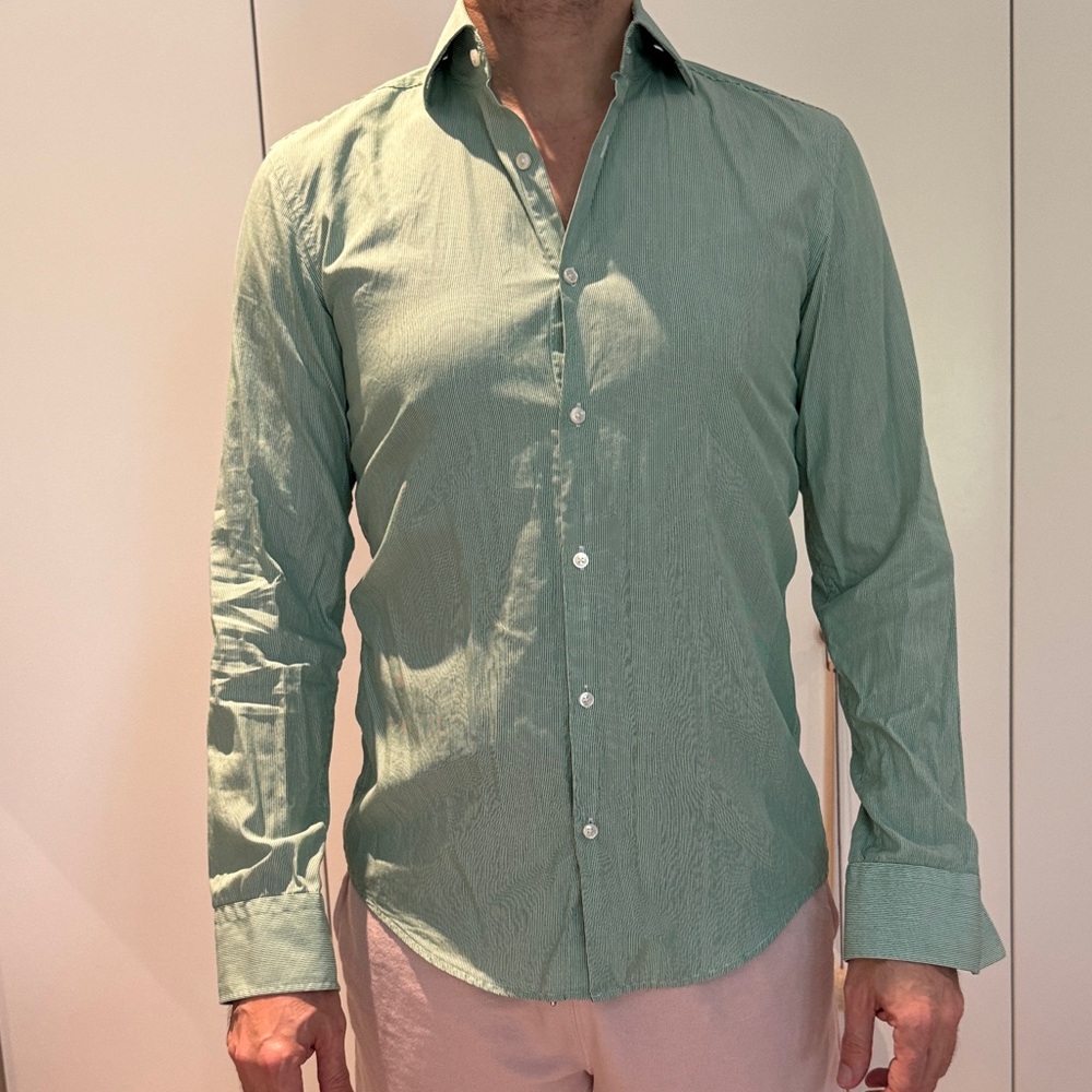BOSS HUGO BOSS SLIM FIT Men's Green Dress Button down Shirt neck 15 38 size